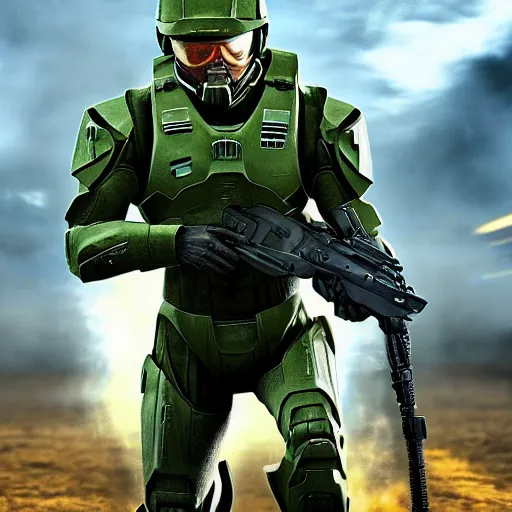 Prompt: a highly detailed photograph of john f. kennedy as master chief, photorealistic, 4 k, hd, army recruiting poster