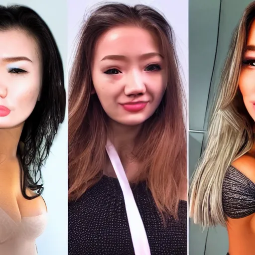 Image similar to influencer ruins good looks with trashy cosmetic surgery