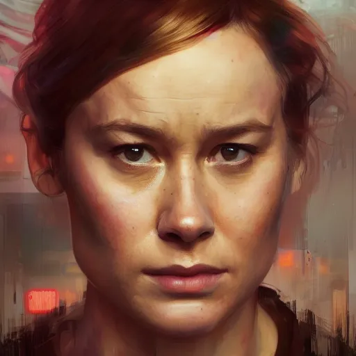 Image similar to brie larson, hyperrealistic portrait, bladerunner street, art of elysium by jeremy mann and alphonse mucha, fantasy art, photo realistic, dynamic lighting, artstation, poster, volumetric lighting, very detailed face, 4 k, award winning