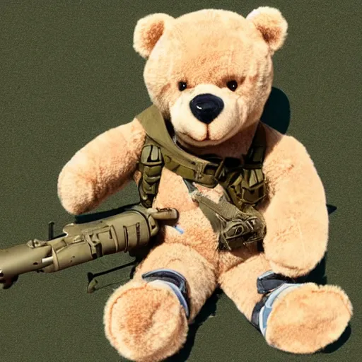 Prompt: a realistic photo shoot of a teddy bear marine soldier 4 k