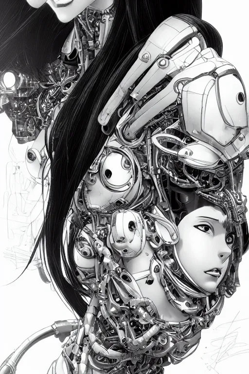 Image similar to portrait of Alita by Yukito Kishiro, biomechanical, hyper detailled, trending on artstation