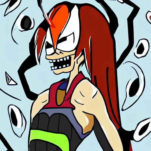 Prompt: digital drawing of Undyne the Undying from the game Undertale