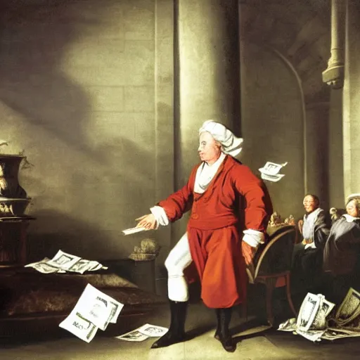 Image similar to Joseph Ducreux disregarding pile of money