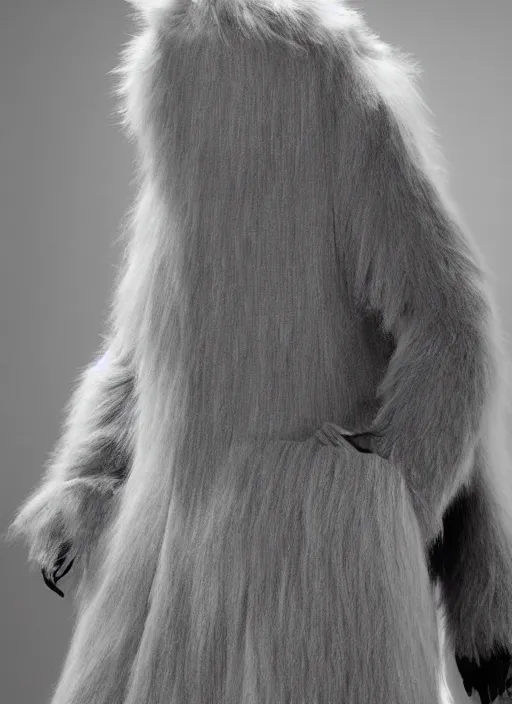 Image similar to The yeti modelling a highly experimental coat by Yohji Yamamoto