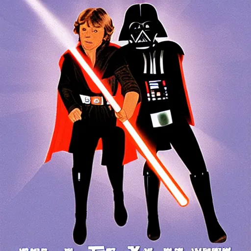 Prompt: darth vader and luke skywalker on roller skates, soviet propaganda poster