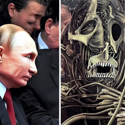 Image similar to putin eats children h r giger