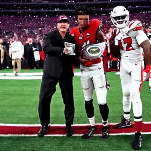 Prompt: lamar jackson. lombardi trophy. sports photo. award winning photograph.