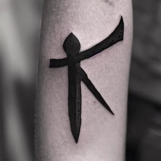 Prompt: tattoo of a small abstract axe on the forearm