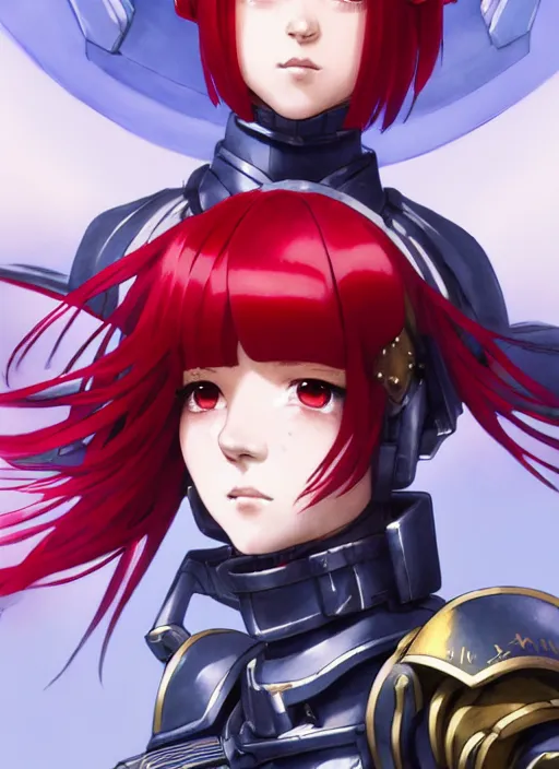 Image similar to portrait of Anime sister of battle, Warhammer 40000, cute-fine-face, red-short-hair pretty face, realistic shaded Perfect face, fine details. Anime. realistic shaded lighting by Ilya Kuvshinov katsuhiro otomo ghost-in-the-shell, magali villeneuve, artgerm, rutkowski, WLOP Jeremy Lipkin and Giuseppe Dangelico Pino and Michael Garmash and Rob Rey and Gustav Klimt