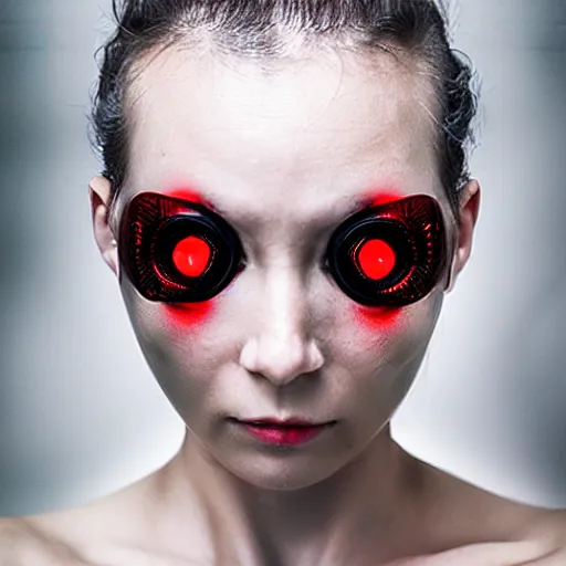 Prompt: “a cyborg woman with red eyes”