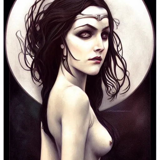 Image similar to a streamline moderne painting in the style of luis royo, and in the style of charlie bowater, and in the style of alphonse mucha. symmetry, smooth, sharp focus, semi - realism, intricate detail.