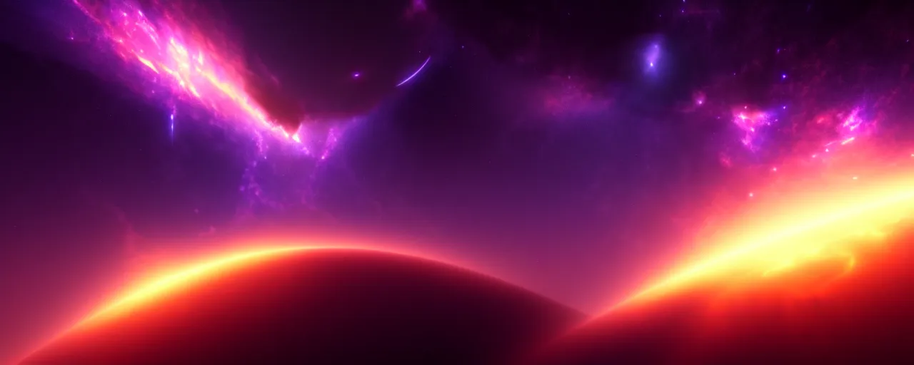 Prompt: minimalist cinematic scifi render of atmospheric space, nebula, hubble, homeworld skies, volumetric lighting, 4 k, 8 k, hd