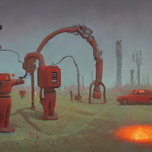 Prompt: hell, digital oil painting by simon stalenhag