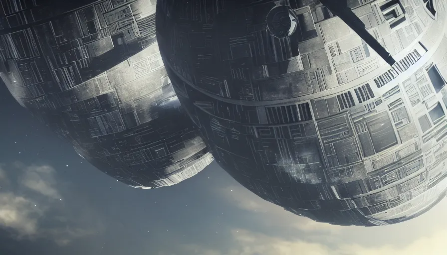 Image similar to Death Star in the sky with people watching it, hyperdetailed, artstation, cgsociety, 8k