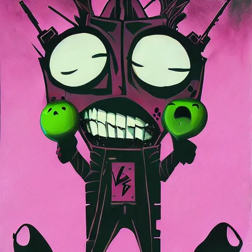 Image similar to invader zim, horror movie poster, detailed painting