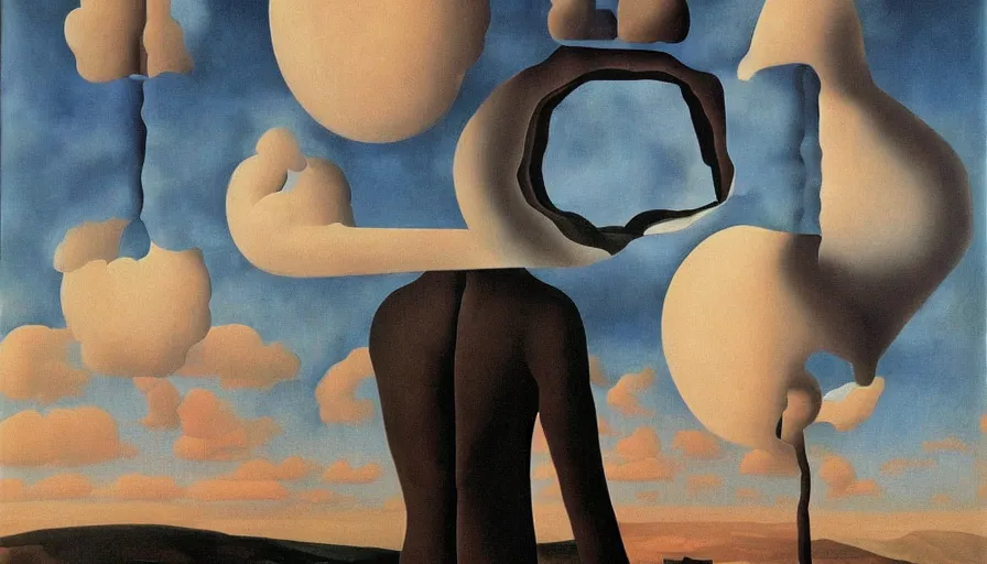 Image similar to parallel universe between forbidden knowledge and maddening strangeness by rene magritte and salvadore dali, extremely high detail, 8 k