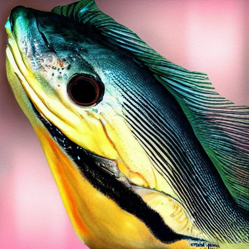 Prompt: A fish with fake eyelashes, digital art, photorealistic