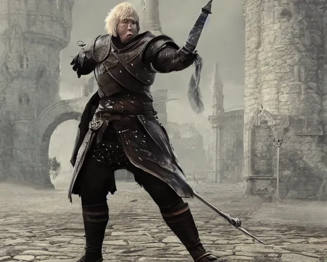 Prompt: boris johnson in dark souls, character art, by various concept artists, redshift render, hyperrealistic face, photorealistic render