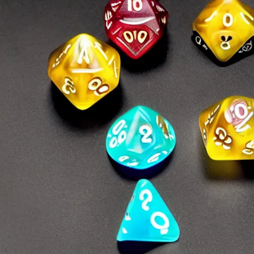 Prompt: dungeon and dragons dice with glowing runes, realistic photography, high detailed