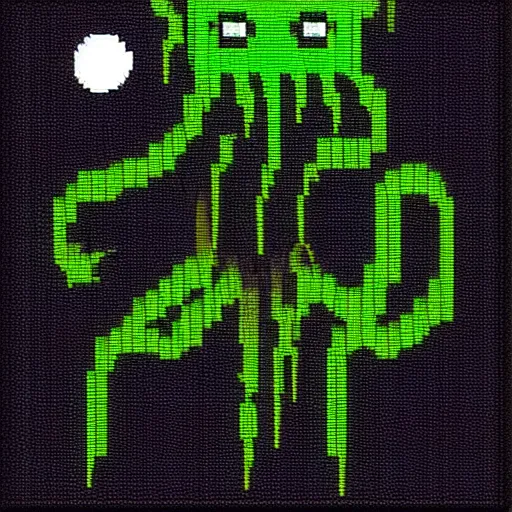 Prompt: “ pixel art of cthulhu, ominous, moonlight ”