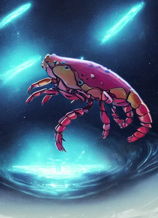 Prompt: galactic overlord crustacean floating through infinite space in the style of greg rutkowski 8k