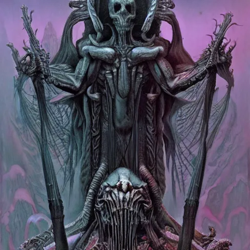 Image similar to a beautiful death metal cover art by Wayne Barlowe and H R Giger and Bill Ellis, trending on artstation