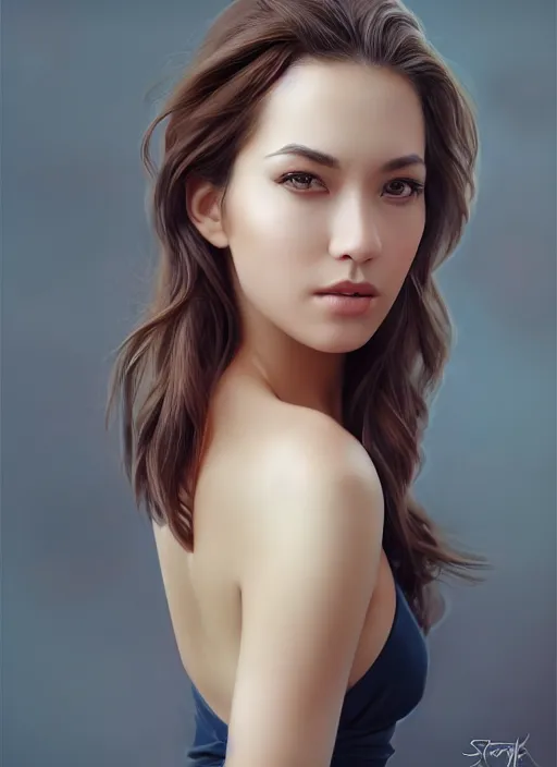 Image similar to photo of a gorgeous young woman in the style of stefan kostic, realistic, professionally retouched, half body shot, sharp focus, 8 k high definition, insanely detailed, intricate, elegant, art by stanley lau and artgerm