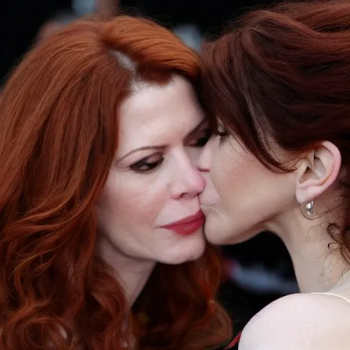 Image similar to Christina Hendricks kissing Marisa Tomei, 4k