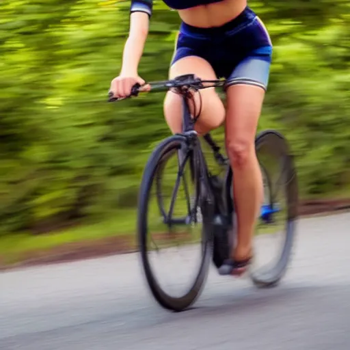 Prompt: photograph of a hot girl on a bike going 60 miles per hour