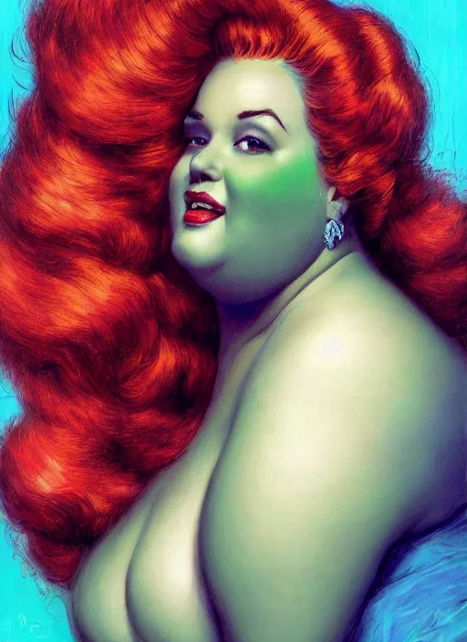 Prompt: A beautiful portrait of 400-pound obeseMarylin Monroe as 400-pound obese Poison Ivy from Batman movie, digital art by Eugene de Blaas and Ross Tran, vibrant color scheme, highly detailed, in the style of romanticism, cinematic, artstation, Greg rutkowski