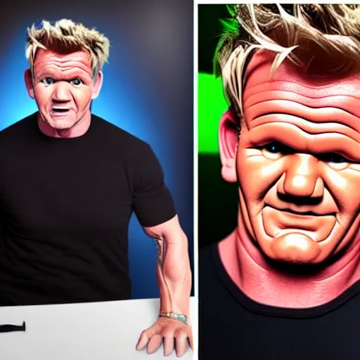 Prompt: Gordon Ramsay transforms into the Hulk