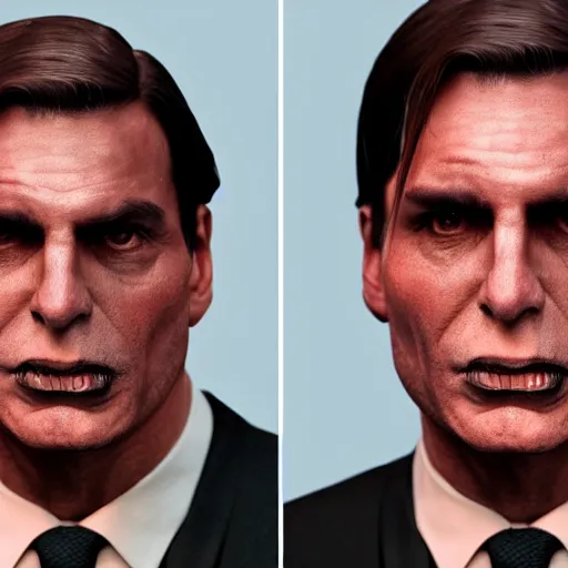 Image similar to hyperrealistic mixed media image of Jair bolsonaro as a vampire, stunning 3d render inspired art by István Sándorfi and Greg Rutkowski, perfect facial symmetry, realistic, highly detailed attributes and atmosphere, dim volumetric cinematic lighting, 8k octane extremely hyper-detailed render, post-processing, masterpiece,