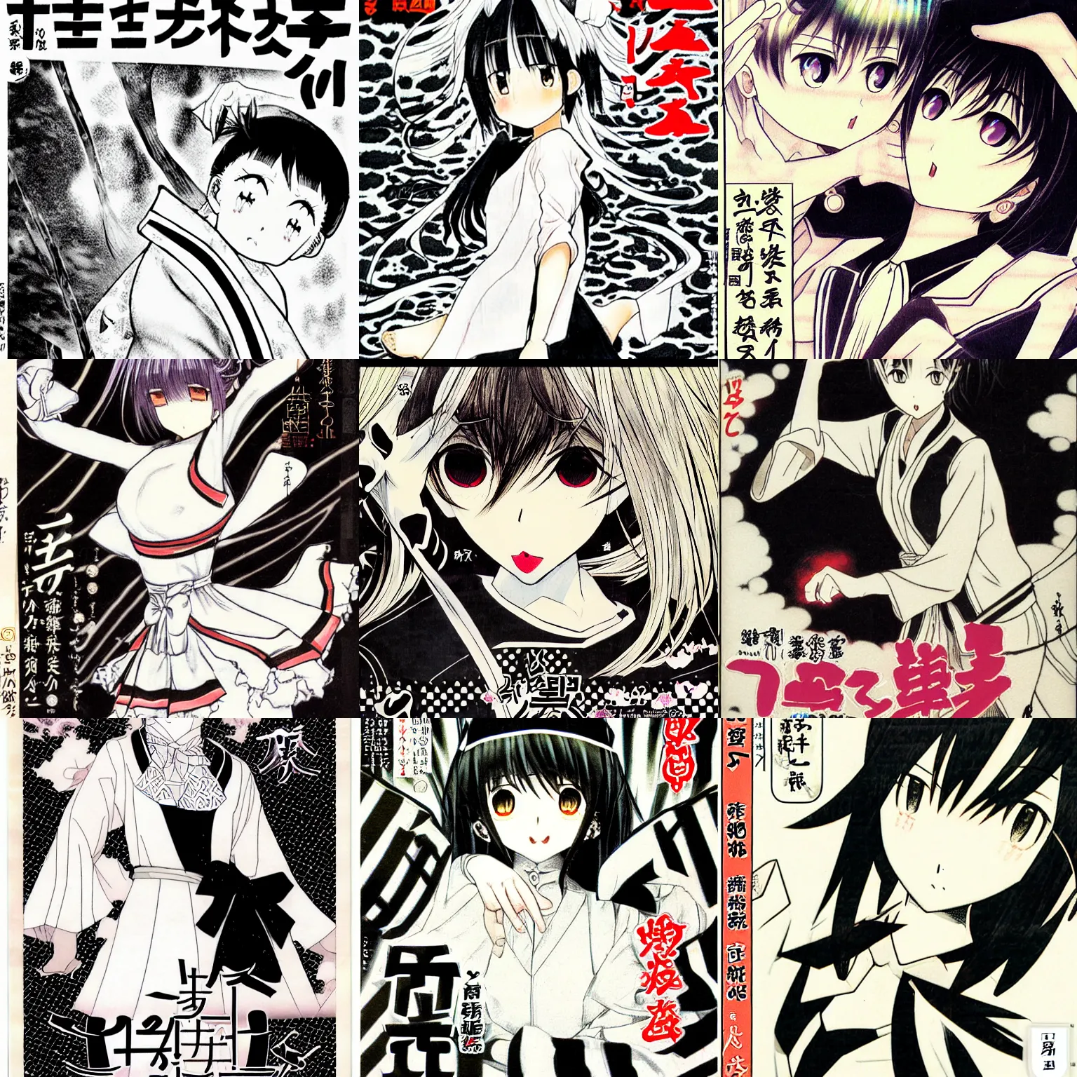 Prompt: white and black manga cover dream by ueshiba riichi, ( sakura kinomoto ), mysterious x
