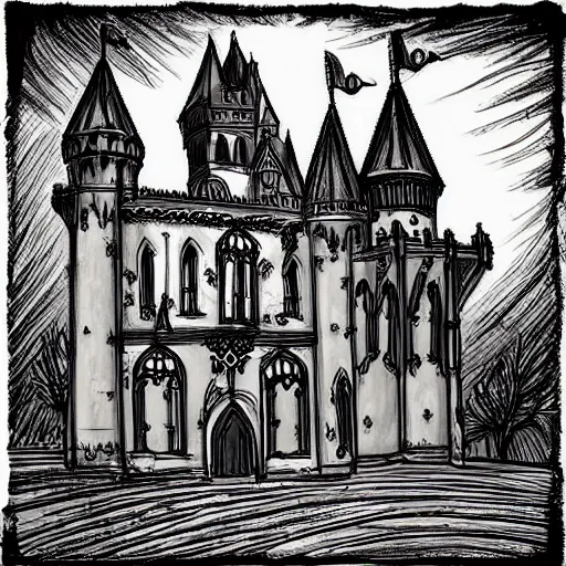 Prompt: beautiful gothic castle landscape in the style of sketchy drawing