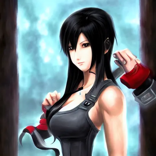Image similar to fantasy art of tifa lionheart in style of wang ling wlop