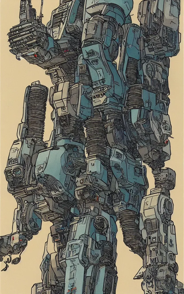 Image similar to mech suit. portrait by stonehouse and jean giraud and will eisner. realistic proportions. dystopian. cyberpunk, blade runner, concept art, cel shading