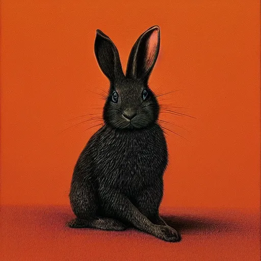 Image similar to a rabbit in the style of Zdzisław Beksiński