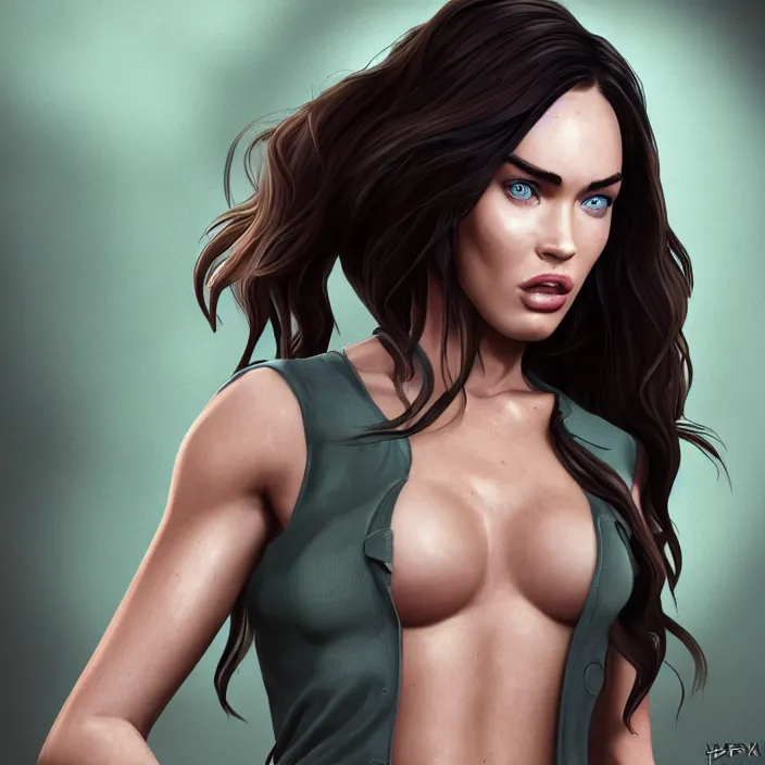 Image similar to megan fox in rick and morty, au naturel, hyper detailed, digital art, trending in artstation, cinematic lighting, studio quality, smooth render, unreal engine 5 rendered, octane rendered