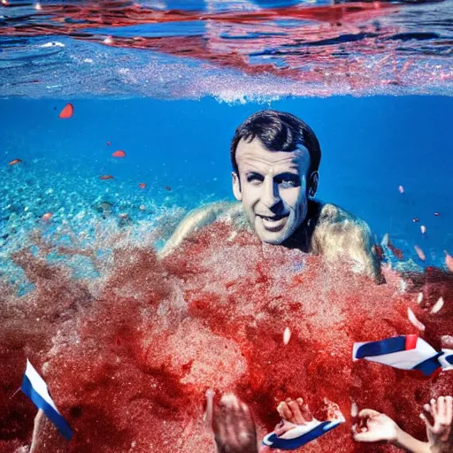 Image similar to Emmanuel Macron swimming in the red sea, 50mm photography, high quality, 4K