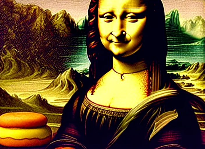 Image similar to monalisa made of donut, lowbrow, matte painting, 3 - d highly detailed, in the style of mark ryden,