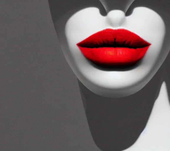 Image similar to surreal minimal white wall with red lips, art, futuristic, soft light, octane render, unreal engine, pale colors, high detail, wide angle, trending on artstation, behance