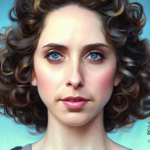 Image similar to ultra realistic illustration, alison brie wearing a curly english mustache, intricate, elegant, highly detailed, digital painting, artstation, concept art, smooth, sharp focus, illustration, art by artgerm and greg rutkowski and alphonse mucha