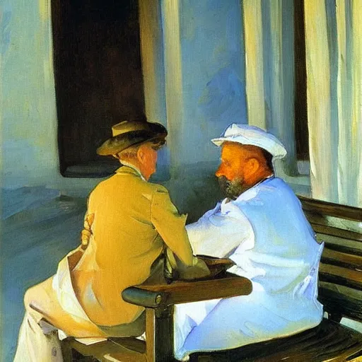 Prompt: sorolla's painting of the chemist at a bench