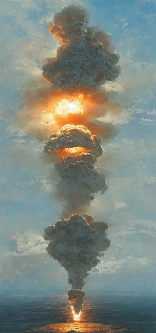 Prompt: a paper maché nuclear explosion over the Pacific Ocean, awe, bright, by greg rutkowski