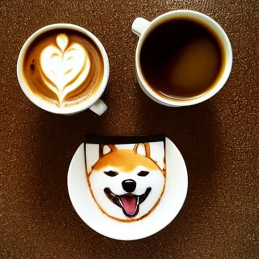 Image similar to A photo of a cup of coffee with latte art in the shape of a shiba inu