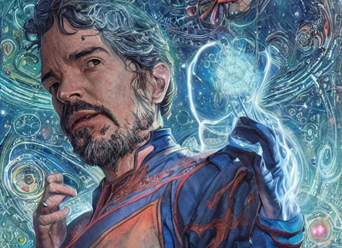 Prompt: a highly detailed cosmic portrait of stephen strange, james gurney, james jean