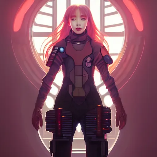 Prompt: portrait painting of cyberpunk chuu from loona as a cheerful smiling mercenary, ultra realistic, concept art, intricate details, eerie, highly detailed, photorealistic, octane render, 8 k, unreal engine. art by artgerm and greg rutkowski and magali villeneuve and alphonse mucha