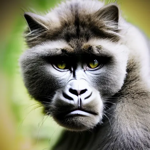 Image similar to a feline cat - gorilla - hybrid, animal photography