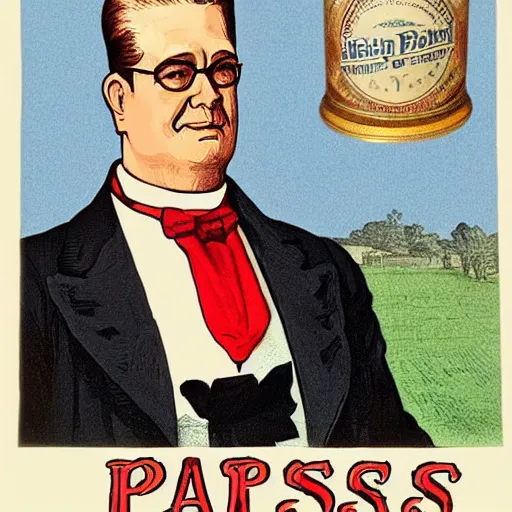 Image similar to Victorian Era president Hank Hill drinking a Pabst Blue Ribbon