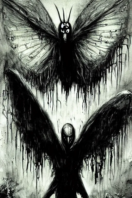 Image similar to mad horror painting of mothman by ben templesmith
